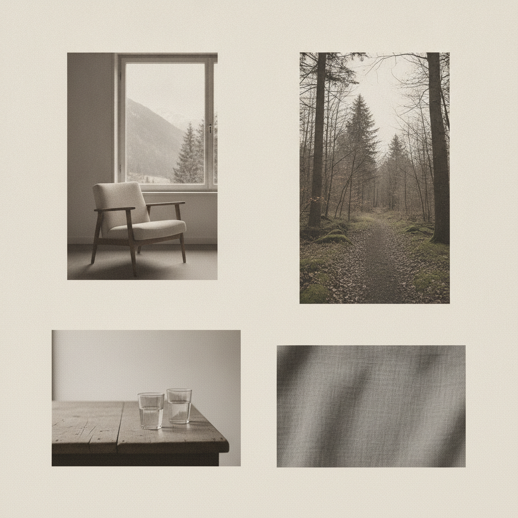 Moodboard — ruhige, entsättigte Tageslicht-Fragmente